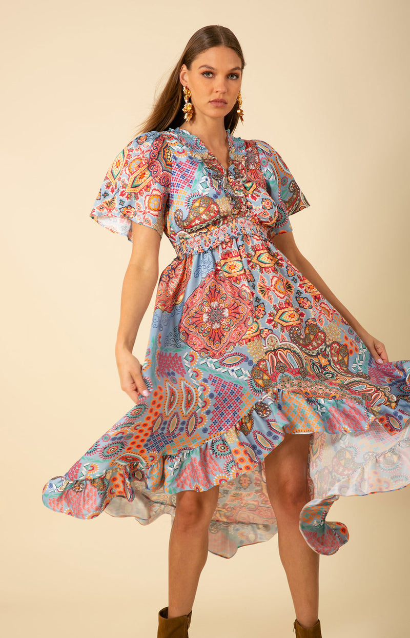 hi lo chiffon dress Zapakasa Women White Chiffon High-Low Boho Graduation Dress Ruched V Neck A Line Little White Dress