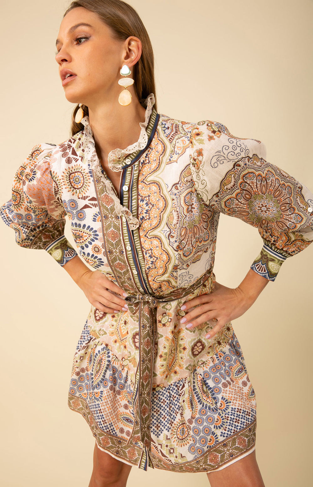 ワンピース COTTON LINEN FOIL PRINT RIB COMBI DRESS COTTON LINEN FOIL PRINT RIB COMBI DRESS