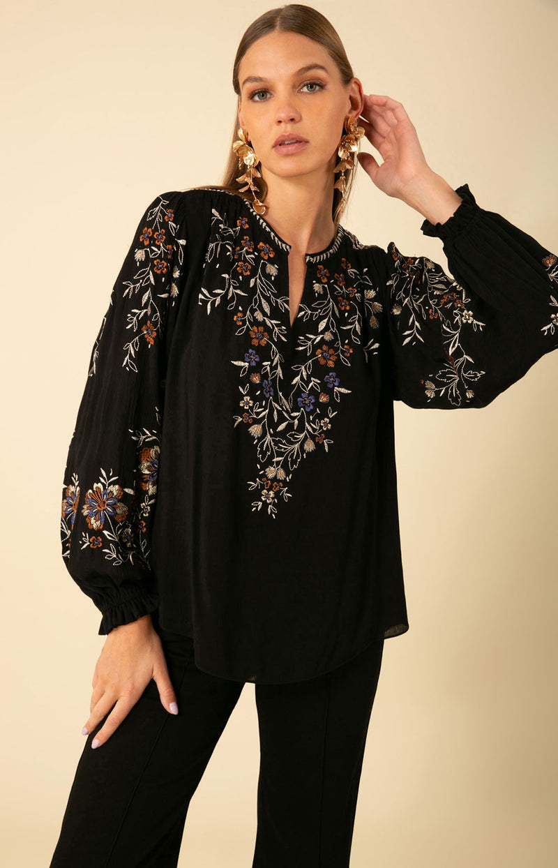 Royalty Embroidered Top, color_black