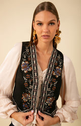 Madeleine Embroidered Linen Vest, color_black