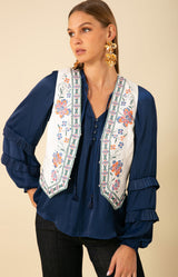 Madeleine Embroidered Linen Vest, color_ivory