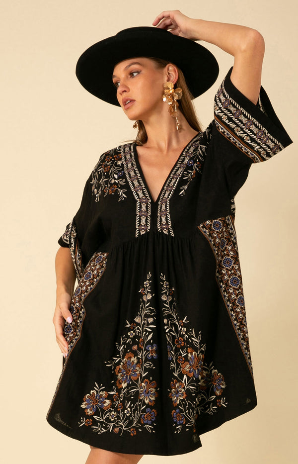 Camryn Embroidered Oversized Dress, color_black