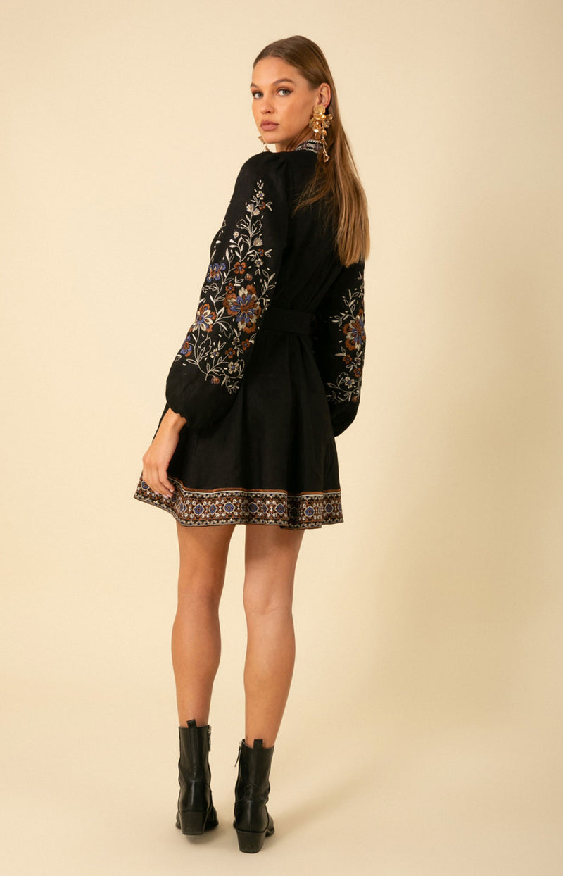 Melissa Embroidered Dress, color_black