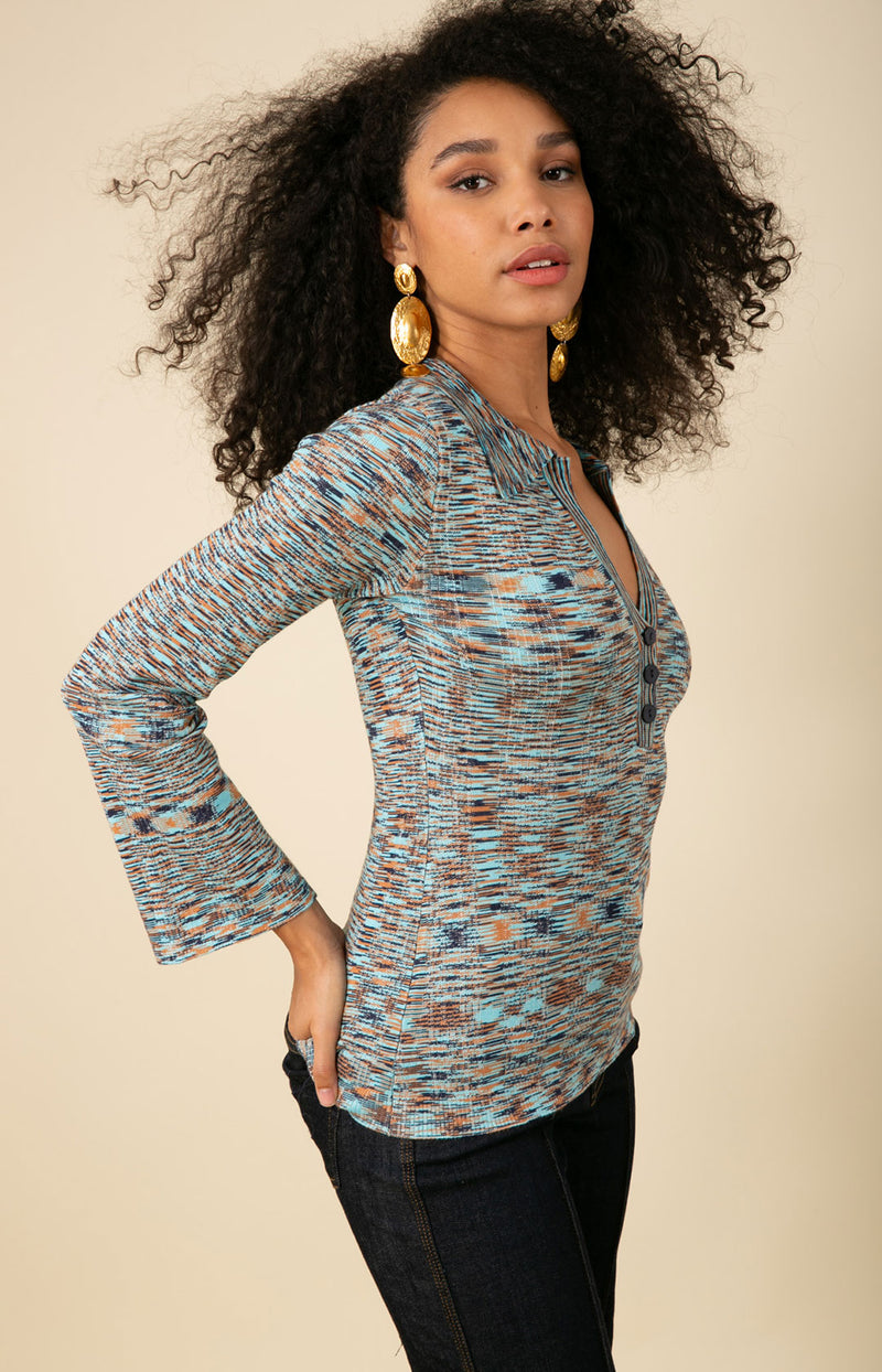 Rosemary Collared Top, color_blue