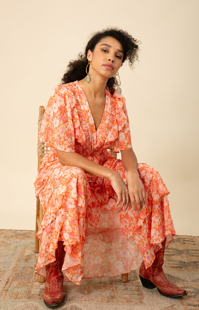 Ainsley Tiered Dress Orange / L Ainsley Tiered Dress Orange / L