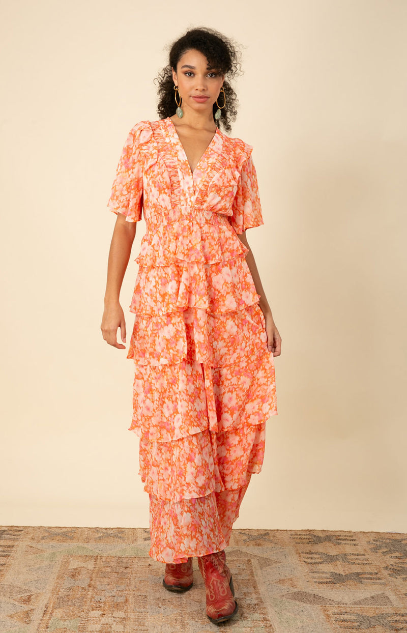 Ainsley Tiered Dress, color_orange