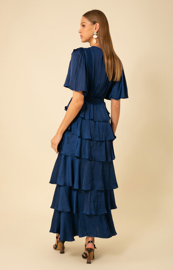 Ainsley Solid Tiered Dress, color_blue