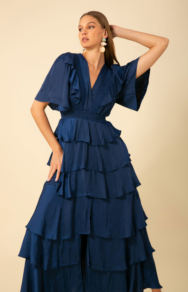 Ainsley Solid Tiered Dress, color_blue