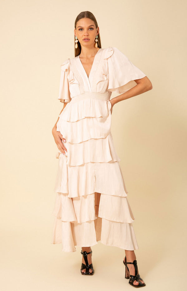 Ainsley Solid Tiered Dress, color_ivory