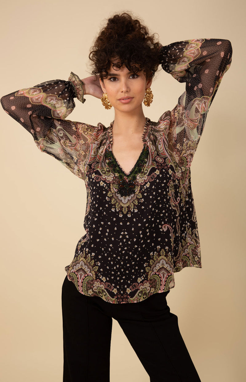 Sabrina Silk Top Beaded, color_black