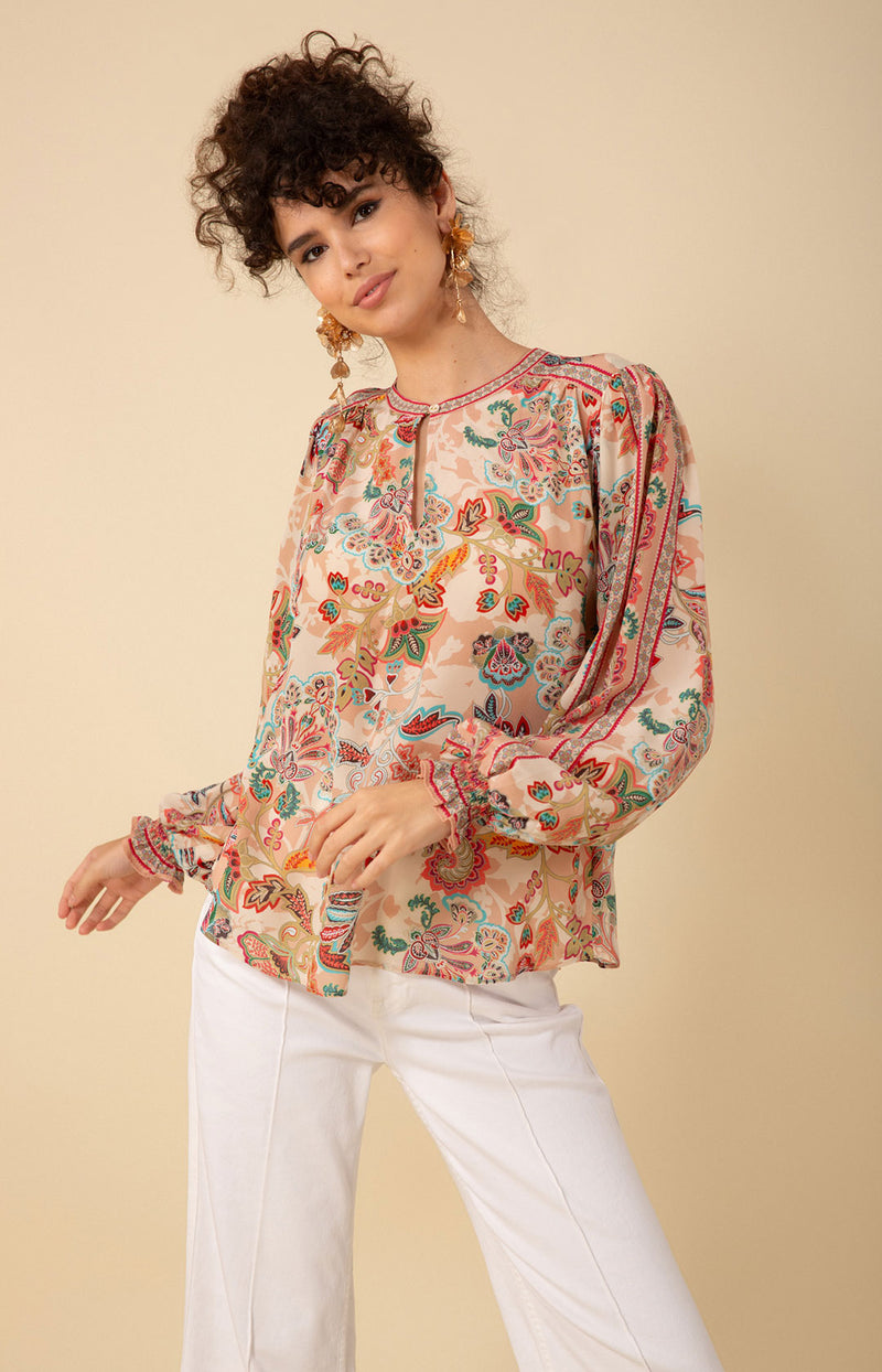 Maisie Silk Top, color_beige