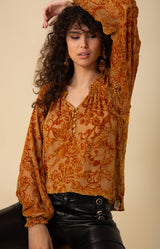 Liana Solid Velvet Burnout Top, color_gold