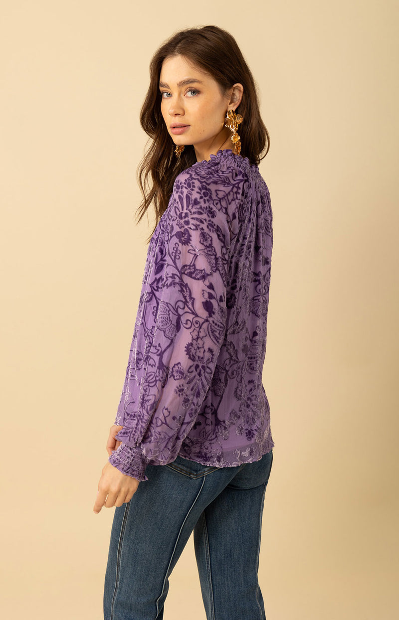 Liana Solid Velvet Burnout Top, color_lavender