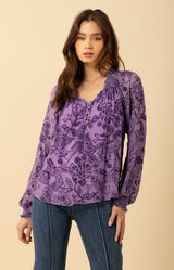 Liana Solid Velvet Burnout Top, color_lavender