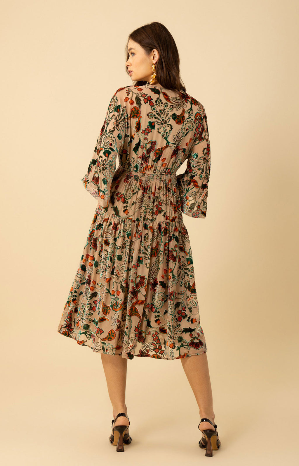 velvet burnout dress midi dress long sleeves velvet burnt out dress midi dress long sleeves Lorena Brown & Black Velvet Burnout Midi Dress