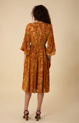 Raven Solid Velvet Burnout Dress, color_gold