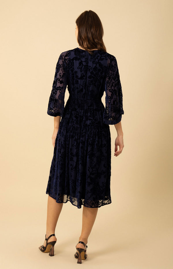 Raven Solid Velvet Burnout Dress, color_navy