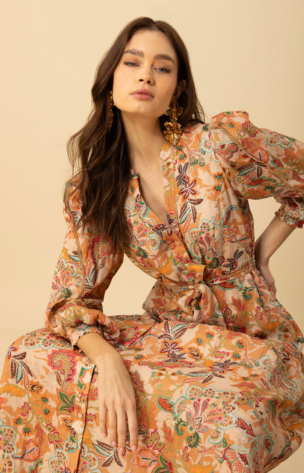 Hale Bob Allie Linen Dress - Brown / Neutral Hale Bob Allie Linen Dress - Brown / Neutral