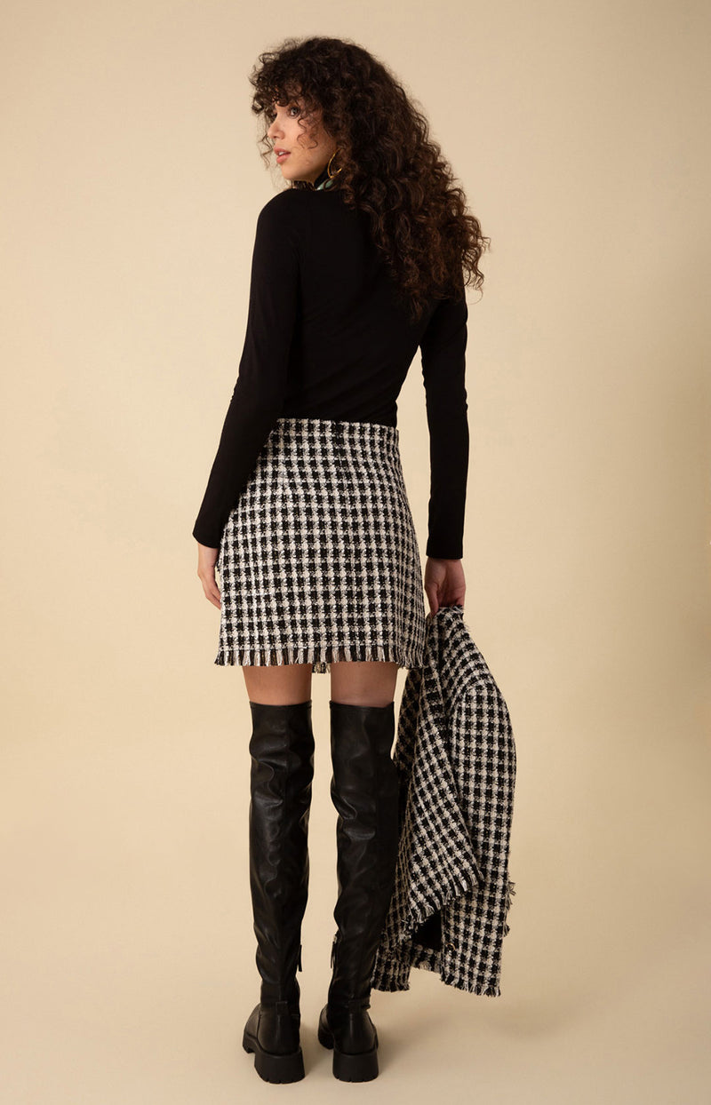 Paislee Tweed Skirt, color_black with whit