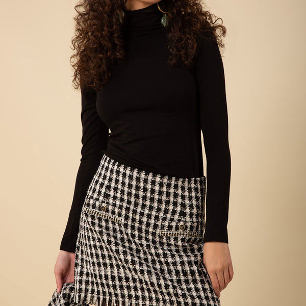 【I AM MARI】Belruel Tweed Pintuck Banding Skirt Mari Skirt - Black | The Line by K