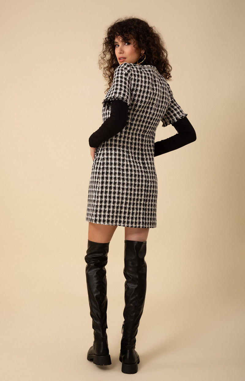 Regina Tweed Dress, color_black with whit