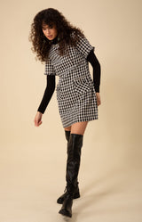 Regina Tweed Dress, color_black with whit