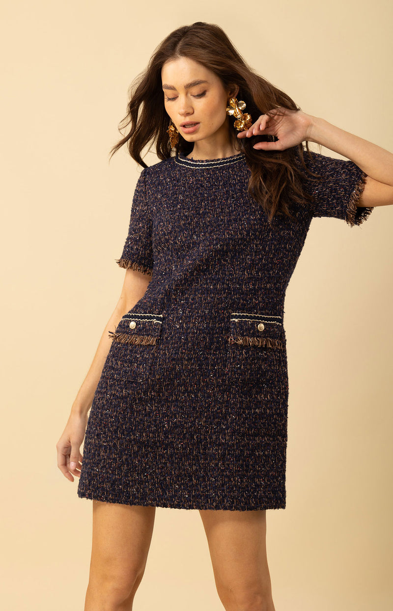 Regina Tweed Dress, color_navy