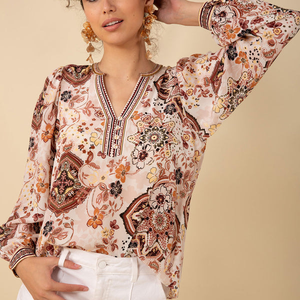 Skye Silk Top Beaded