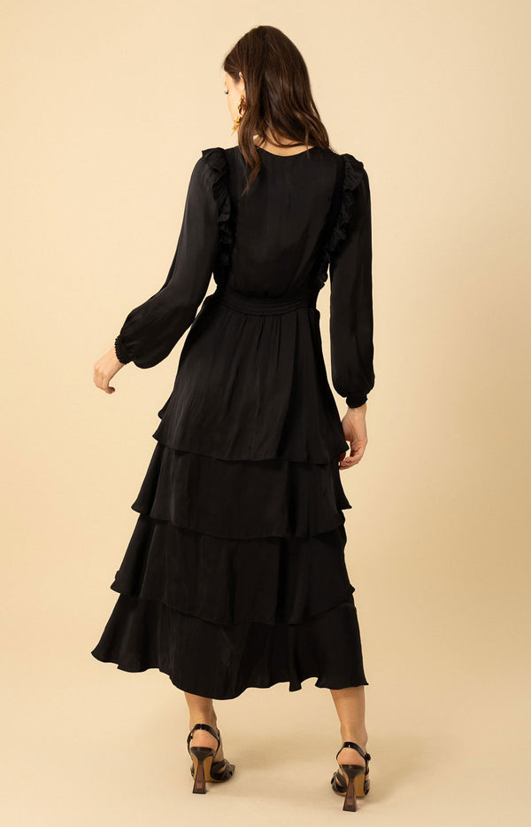 Astrid Solid Tiered Dress, color_black