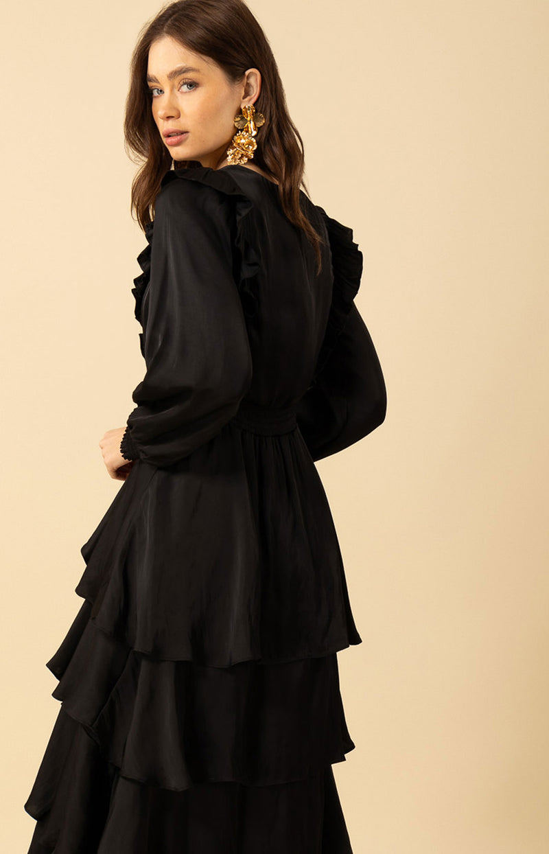 Astrid Solid Tiered Dress, color_black