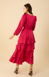 Astrid Solid Tiered Dress, color_raspberry