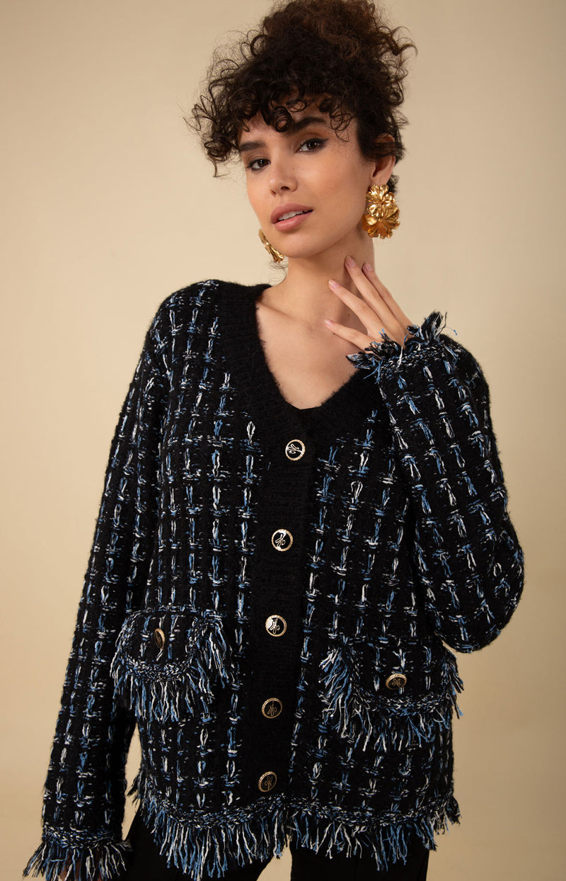 Jimena Boucle Cardigan, color_black