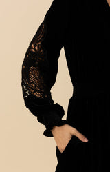 Alison Crochet Velvet Dress, color_black