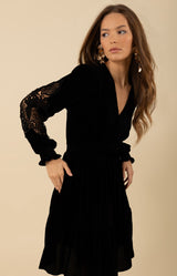 Alison Crochet Velvet Dress, color_black