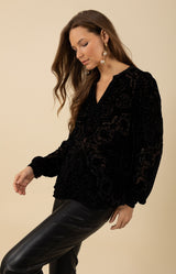 Keira Solid Velvet Burnout Top, color_black