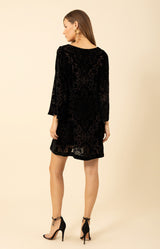 Alora Solid Velvet Burnout Dress, color_black