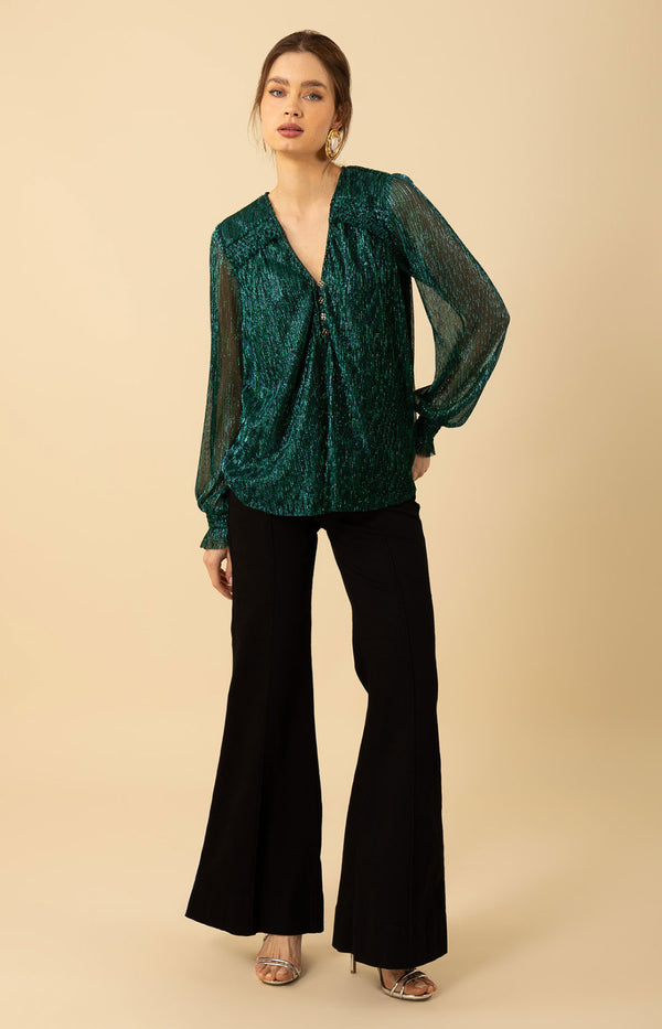 Jazlyn Crinkle Lurex Top, color_emerald