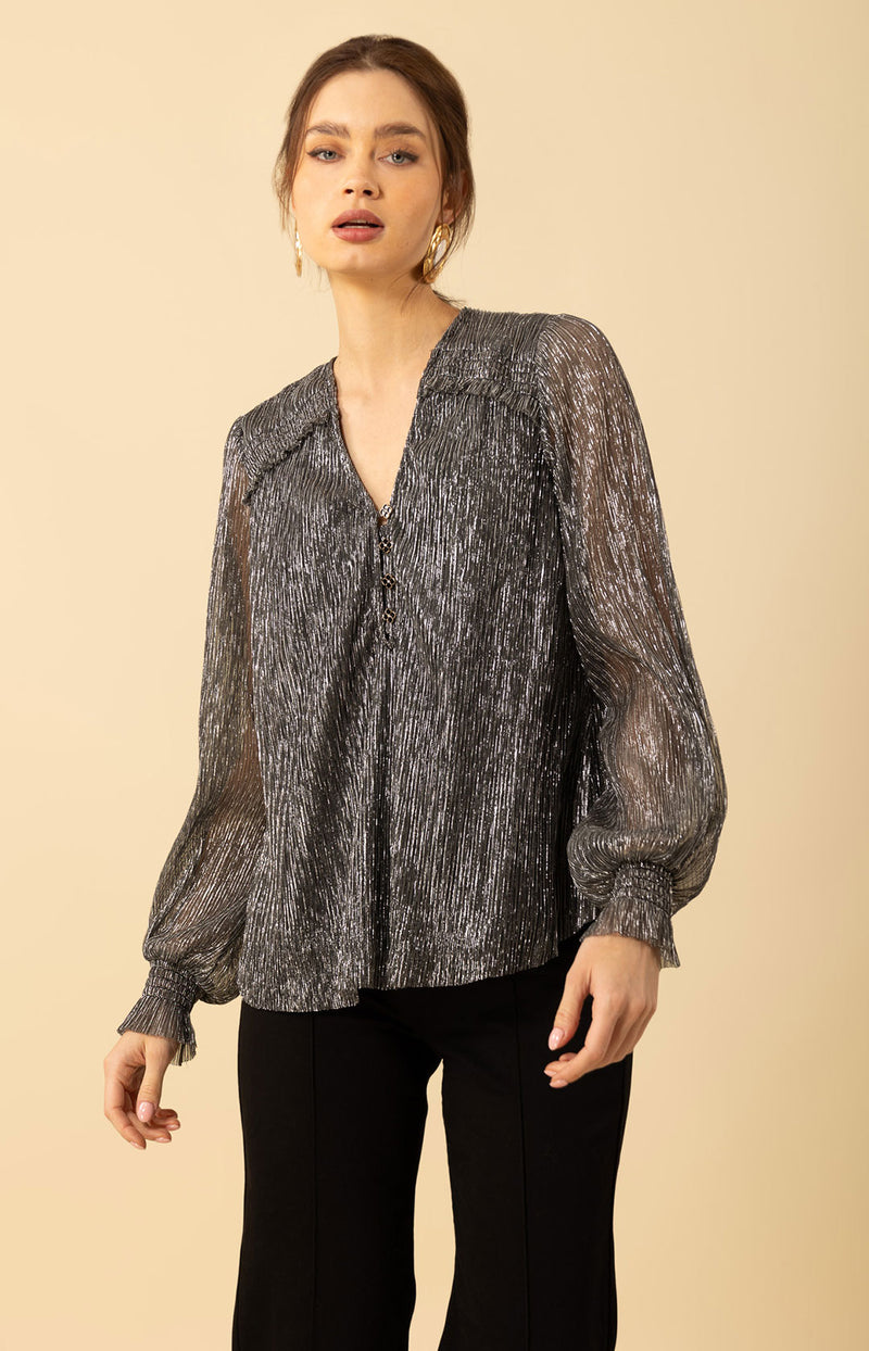 Jazlyn Crinkle Lurex Top, color_silver