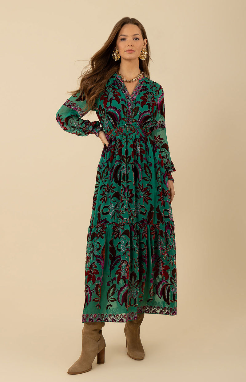 Alexa Velvet Burnout Maxi Dress, color_emerald