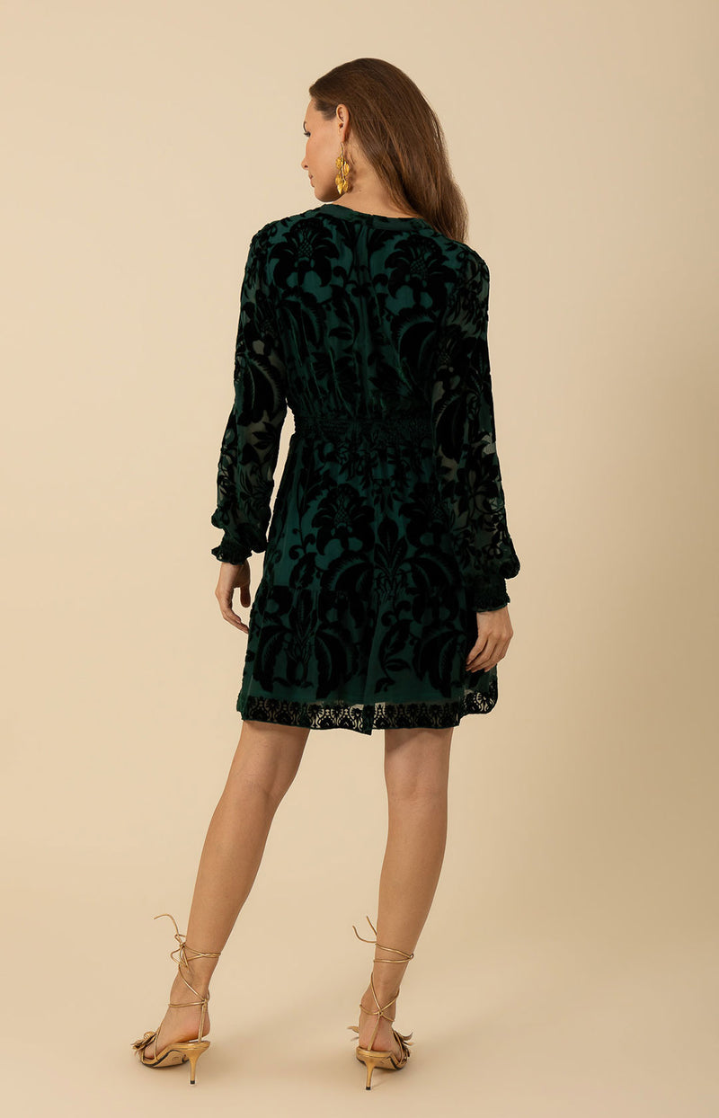 Alexa Velvet Burnout Solid Dress, color_emerald