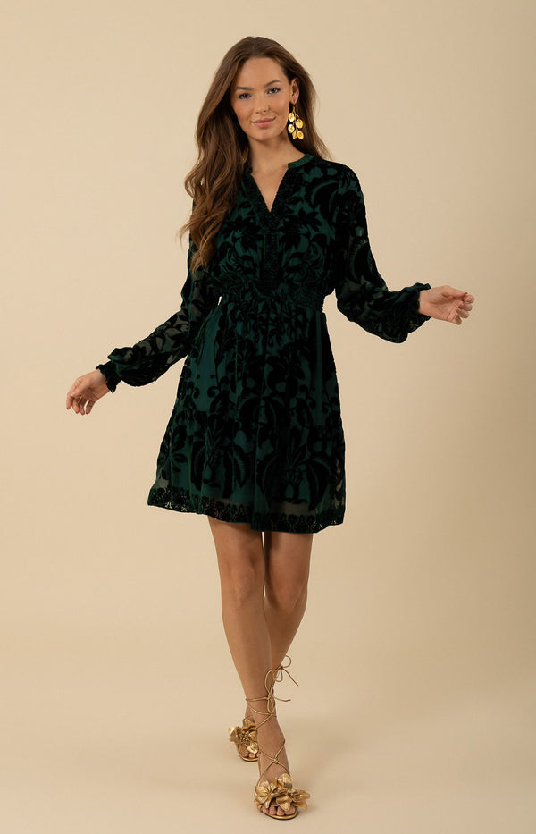 Alexa Velvet Burnout Solid Dress, color_emerald