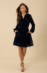 Alexa Velvet Burnout Solid Dress, color_navy