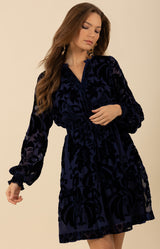 Alexa Velvet Burnout Solid Dress, color_navy