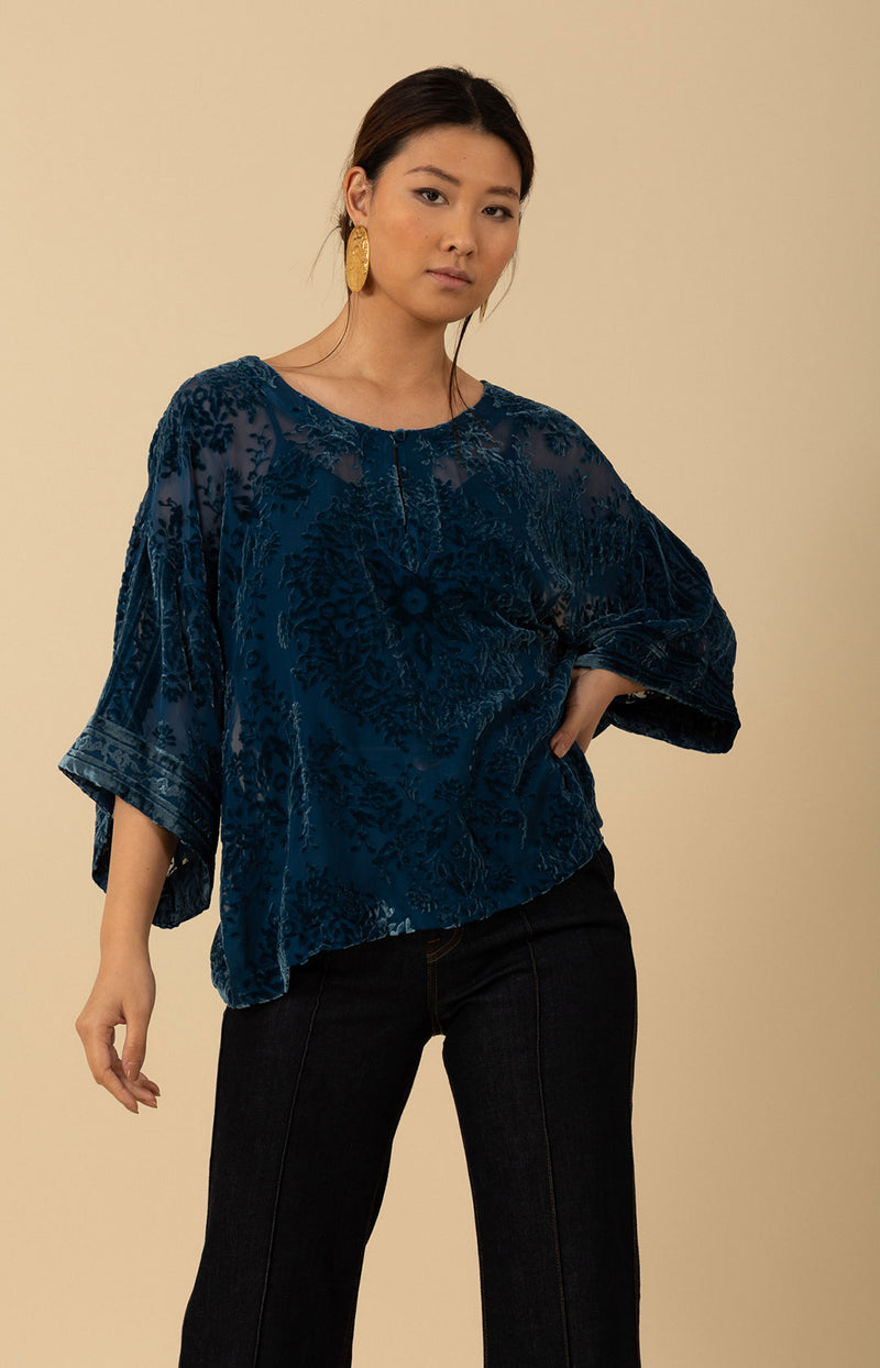 Briar Velvet Burnout Solid Top, color_navy