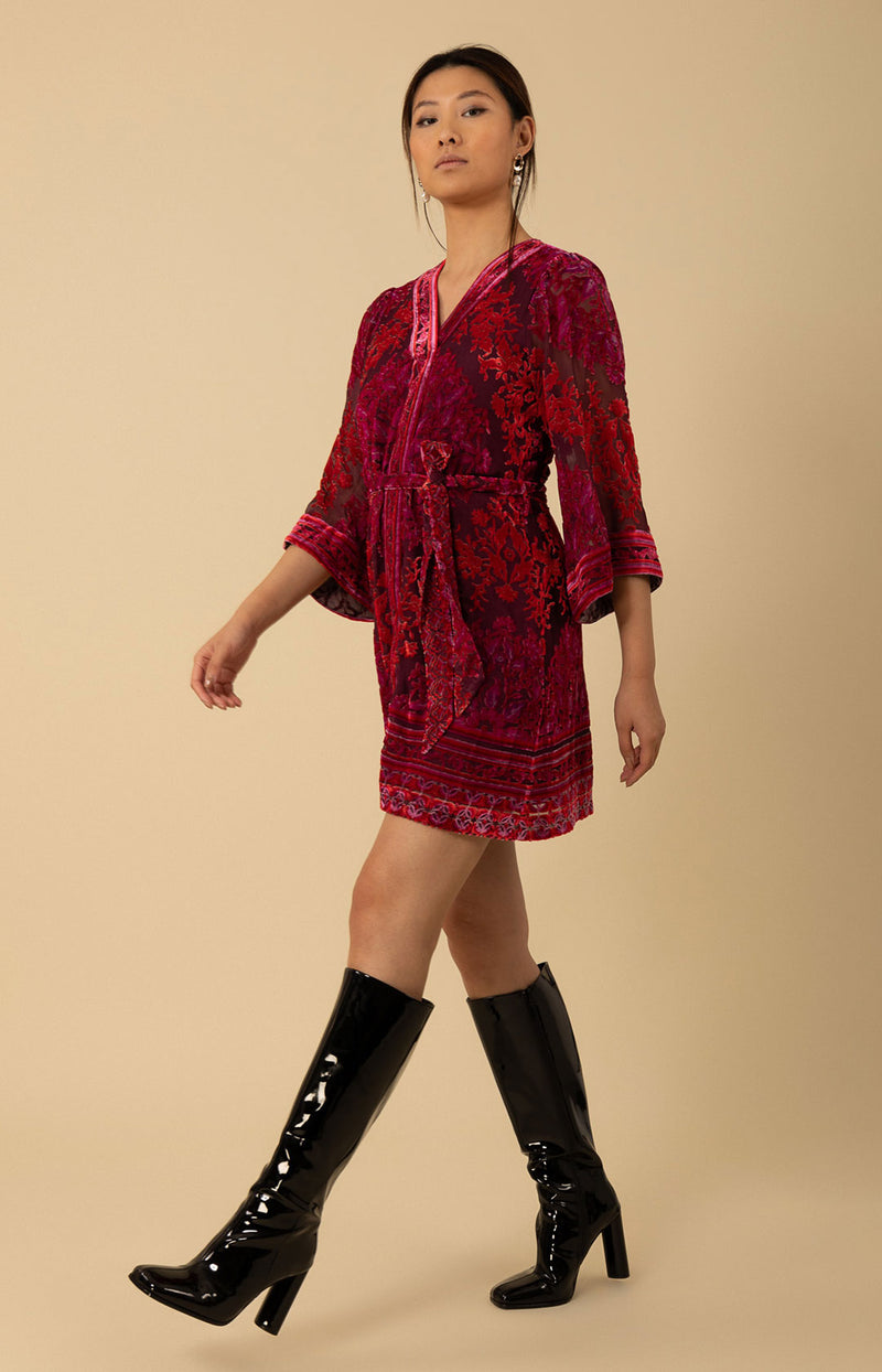 Helena Velvet Burnout Dress, color_fuchsia