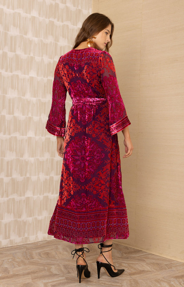 Helena Velvet Maxi Burnout Dress, color_fuchsia