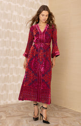 Helena Velvet Maxi Burnout Dress, color_fuchsia