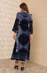 Helena Velvet Maxi Burnout Dress, color_navy