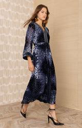 Helena Velvet Maxi Burnout Dress, color_navy