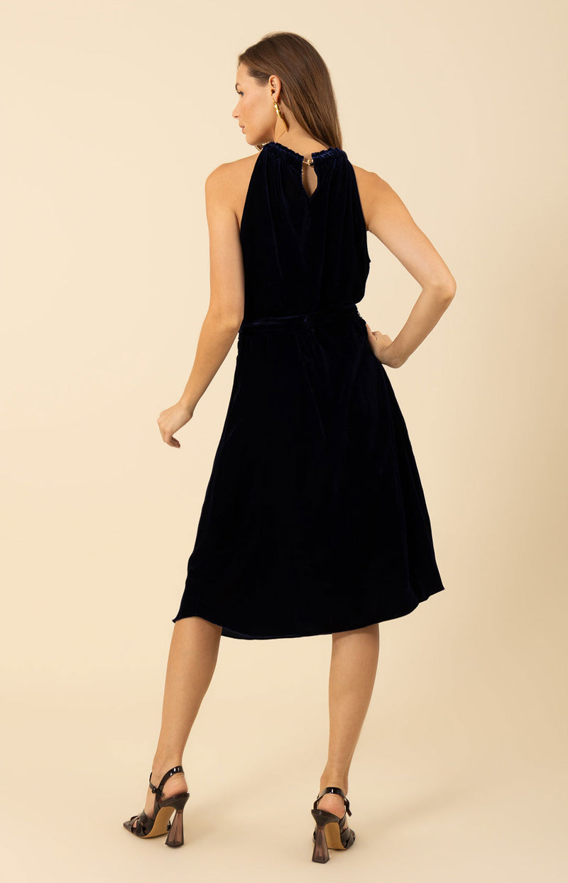 Meadow Halter Velvet Dress, color_navy